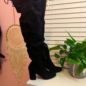 Thigh High Black Boots w/ Block Heel - Size 9